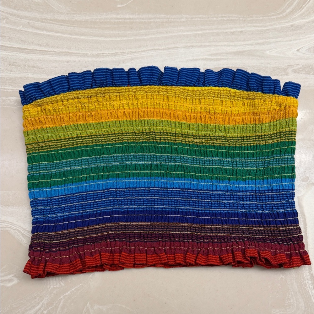 Rainbow Smocked Ruffle Edge Tube Top